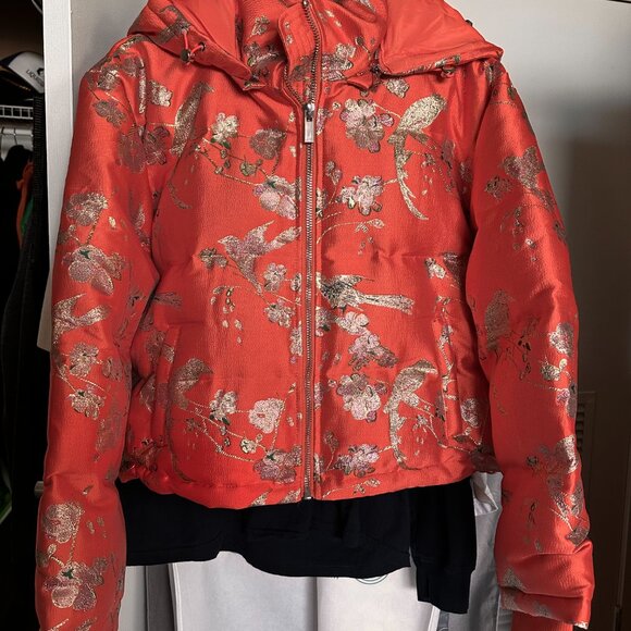 Azalea Wang Brocade Print Crop Puffer Jacket with Removable Hood - Picture 1 of 7